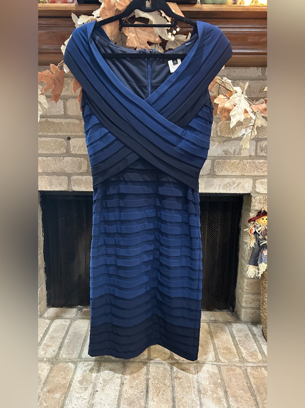 Tadashi Shoji Navy Blue Layered Midi Dress EUC